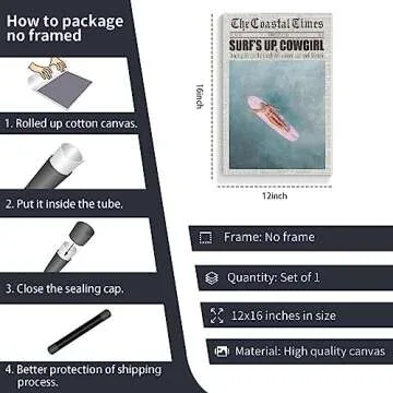 Beach Canvas Wall Art Coastal Cowgirl Decor for Teens