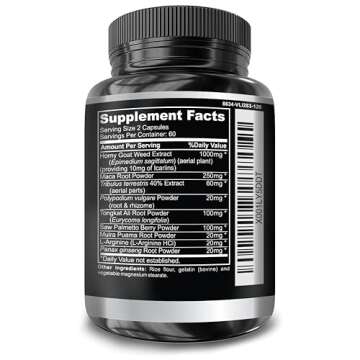 Super Strength 1590mg Horny Goat Weed 120 Capsules With Maca Arginine & Ginseng - Naturally Boost your Health, Workout Performance, Endurance & Energy, Joint Health For Men & Women (120C)