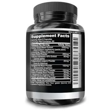 Super Strength 1590mg Horny Goat Weed 120 Capsules With Maca Arginine & Ginseng - Naturally Boost your Health, Workout Performance, Endurance & Energy, Joint Health For Men & Women (120C)