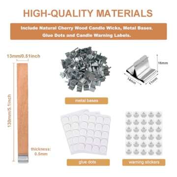 460 Pcs Wooden Candle Wicks Kit Crackling Wood Wicks 5.1 X 0.5 Inch 200 pcs Natural Candle Wood Wicks with Stand Candle Cores for DIY Candle Making Craft Wood Wicks for Candle Making