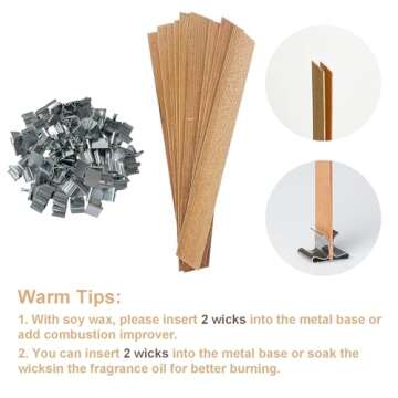 460 Pcs Wooden Candle Wicks Kit Crackling Wood Wicks 5.1 X 0.5 Inch 200 pcs Natural Candle Wood Wicks with Stand Candle Cores for DIY Candle Making Craft Wood Wicks for Candle Making