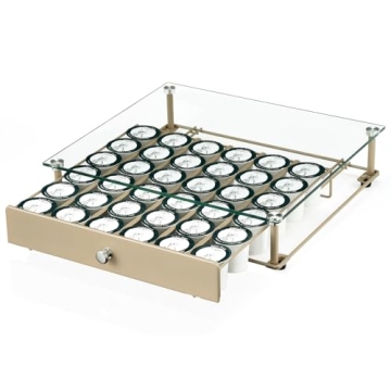 Coffee Pod Holder, Tempered Glass Top Coffee Pod Drawer Compatible with k cup Coffee Pods, Holds 36 ...