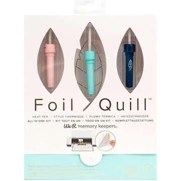 We R Memory Keepers, Foil Quill Starter Kit, Includes 3 Pens, 4 Adaptors, 3 Foil Rolls, 1 Washi Tape Roll, 1 Protective Plate, Compatible with Most Die Cutting Machines, Create Foil Transfer Projects