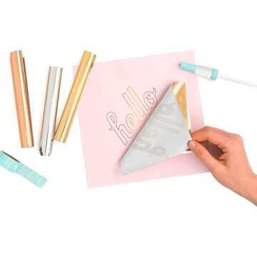 We R Memory Keepers, Foil Quill Starter Kit, Includes 3 Pens, 4 Adaptors, 3 Foil Rolls, 1 Washi Tape Roll, 1 Protective Plate, Compatible with Most Die Cutting Machines, Create Foil Transfer Projects