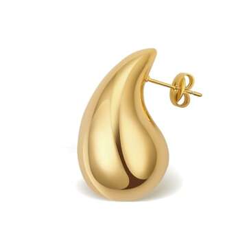 Teardrop Chunky Gold Earrings, Lightweight 18K Gold Plated Hoop Earrings Dupe for Women, Hypoallergenic Trendy Statement Hollow Earrings