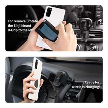 Sinjimoru Detachable Phone Wallet, Phone Card Holder as Phone Stand & iPhone Grip for Wireless Charging, Not for MagSafe. Sinji Mount B-Grip Black