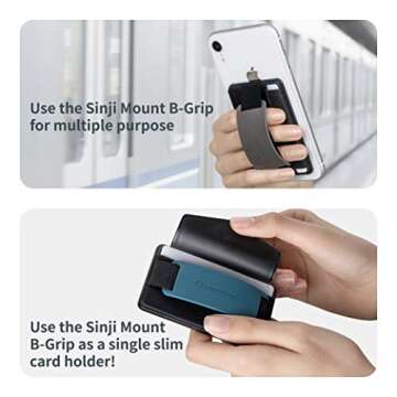 Sinjimoru Detachable Phone Wallet, Phone Card Holder as Phone Stand & iPhone Grip for Wireless Charging, Not for MagSafe. Sinji Mount B-Grip Black