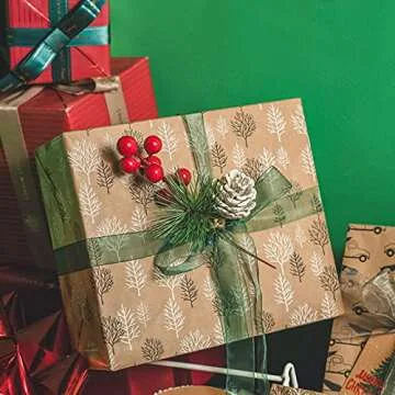 RUSPEPA Christmas Wrapping Paper, Kraft Paper - Cars, Trees and Star Style Designs - 4 Rolls - 30 inches x 10 feet per Roll