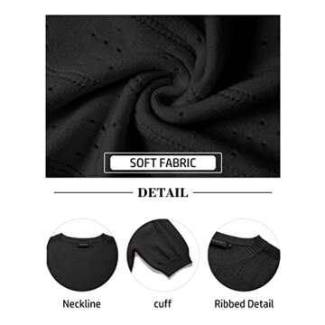 MEROKEETY Women's 2025 Spring Puff Short Sleeve Sweater Tops Pointelle Lightweight Pullover Shirts Black