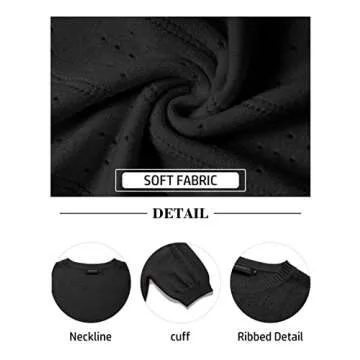 MEROKEETY Women's 2025 Spring Puff Short Sleeve Sweater Tops Pointelle Lightweight Pullover Shirts Black