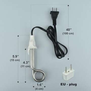 Portable Immersion Water Heater - 300W - Dual Voltage for Travel
