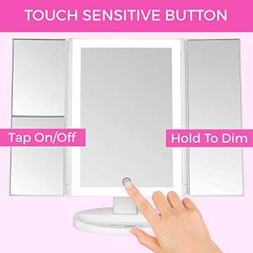Absolutely Luvly Trifold Vanity Mirror with Lights | LED Makeup Mirror with Lights and Touch Screen ...
