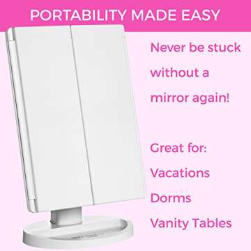 Absolutely Luvly Trifold Vanity Mirror with Lights | LED Makeup Mirror with Lights and Touch Screen Dimming - 1x 2X 3X Magnification - Portable Lighted Makeup Mirror | Great Vanity Mirror with Lights