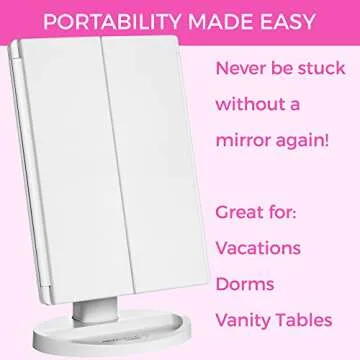 Absolutely Luvly Trifold Vanity Mirror with Lights | LED Makeup Mirror with Lights and Touch Screen Dimming - 1x 2X 3X Magnification - Portable Lighted Makeup Mirror | Great Vanity Mirror with Lights