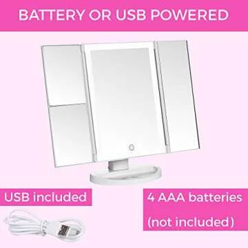 Absolutely Luvly Trifold Vanity Mirror with Lights | LED Makeup Mirror with Lights and Touch Screen Dimming - 1x 2X 3X Magnification - Portable Lighted Makeup Mirror | Great Vanity Mirror with Lights