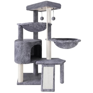 Deluxe Grey Cat Tree with Hammocks for Playful Kittens