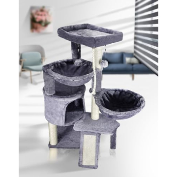 Deluxe Grey Cat Tree with Hammocks for Playful Kittens