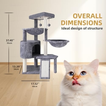 Deluxe Grey Cat Tree with Hammocks for Playful Kittens