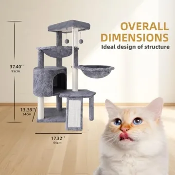 Deluxe Grey Cat Tree with Hammocks for Playful Kittens