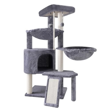 Deluxe Grey Cat Tree with Hammocks for Playful Kittens