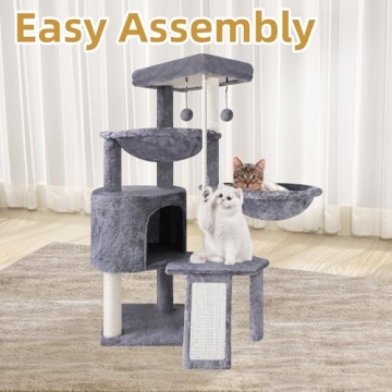 Deluxe Grey Cat Tree with Hammocks for Playful Kittens