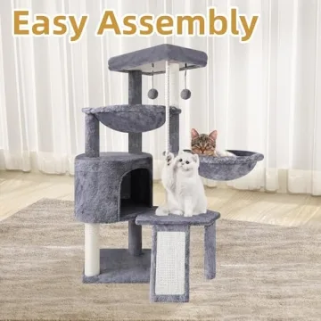 Deluxe Grey Cat Tree with Hammocks for Playful Kittens