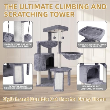 Deluxe Grey Cat Tree with Hammocks for Playful Kittens