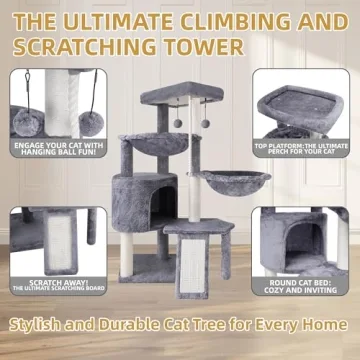 Deluxe Grey Cat Tree with Hammocks for Playful Kittens