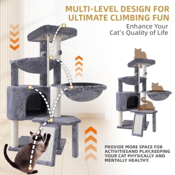 Deluxe Grey Cat Tree with Hammocks for Playful Kittens