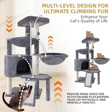 Deluxe Grey Cat Tree with Hammocks for Playful Kittens