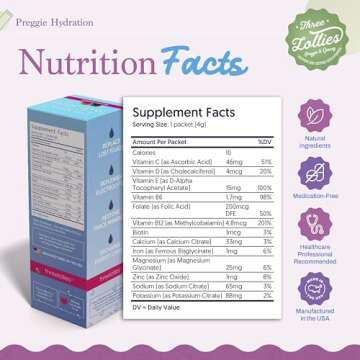 Three Lollies Preggie Hydration Packets - Natural Hydration & Digestive Health Support for Women During Pregnancy - Eases Nausea & Replaces Nutrients - Essentials for Morning Sickness - 10 Packets