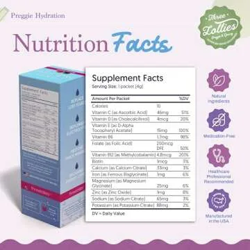 Three Lollies Preggie Hydration Packets - Natural Hydration & Digestive Health Support for Women During Pregnancy - Eases Nausea & Replaces Nutrients - Essentials for Morning Sickness - 10 Packets