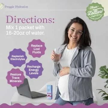 Three Lollies Preggie Hydration Packets - Natural Hydration & Digestive Health Support for Women During Pregnancy - Eases Nausea & Replaces Nutrients - Essentials for Morning Sickness - 10 Packets