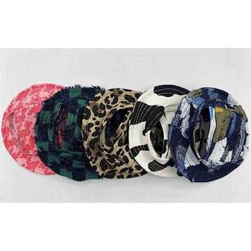 Round Pet Cap Stripe Pet Cat Bucket Hat Sun Cap with Ear Holes for Cats Outdoor Sun Protection Pet Caps for Small Medium Cats Dogs (Green Check, Small)