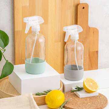 Vine Creations Glass Spray Bottles for Cleaning Solutions, Clear Glass Spray Bottle with Silicone Sleeve, 16 oz Empty Spray Bottles for Cleaning, Plant Spray Bottle, Cleaning Spray Bottle - 2 Pack