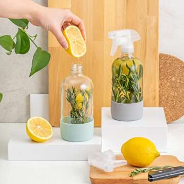 Vine Creations Glass Spray Bottles for Cleaning Solutions, Clear Glass Spray Bottle with Silicone Sleeve, 16 oz Empty Spray Bottles for Cleaning, Plant Spray Bottle, Cleaning Spray Bottle - 2 Pack