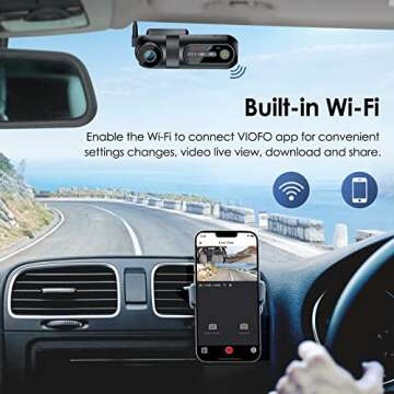 VIOFO T130 3 Channel Dash Cam with 128GB SD Card, Built in WiFi and GPS, 1440P+1080P+1080P Three Way Triple Car Dash Camera, IR Night Vision, Supercapacitor, G-Sensor, 24 Hour Parking Mode