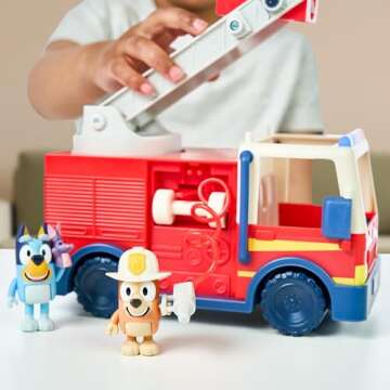 Bluey Firetruck | Firetruck, Exclusive Firefighter Bingo and Bob Bilby Figures | Raise The Ladder, Spin It Around and Roll Out The Hose | Includes Sticker Sheet