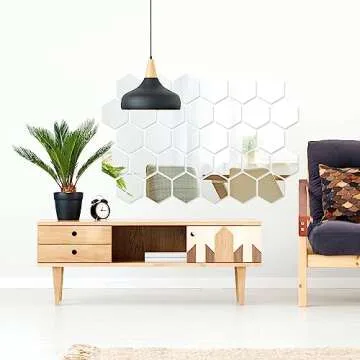 Shappy 32 Pcs Hexagon Mirror Wall Stickers Removable Silver Acrylic Mirror Stickers Honeycomb Wall Decals for DIY Home Art Bedroom Living Room Wall Decoration(18.4 x 16 x 9.2 cm)