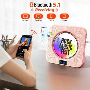 Desktop CD Player with Speakers, ROADOM Bluetooth CD Player with Hi-Fi Stereo Sound, Remote Control, Supports CD/Bluetooth/FM Radio/USB/AUX/Timer/Repeat