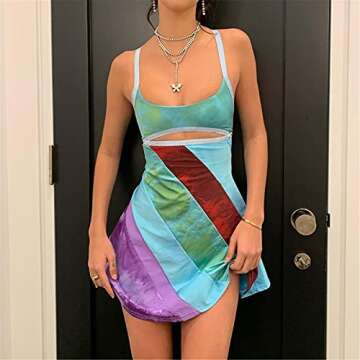 Women's Sexy Mini Dress Backless Halter Sleeveless Bodycon Dress Summer Club Party Holiday Beach Dresses Y2K Streetwear