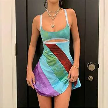 Women's Sexy Mini Dress Backless Halter Sleeveless Bodycon Dress Summer Club Party Holiday Beach Dresses Y2K Streetwear
