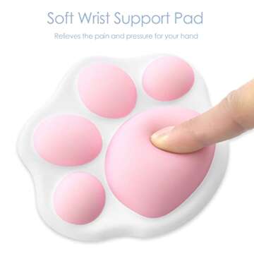 ProElife Cute Mouse Wrist Support Pad Cat Paw Pattern, Comfortable Soft Wrist Rest Hand Pillow Relief Hand’s Pain with Non-Slip Rubber Base 4.3'' x 3.7'' for Home, Office Computer Laptop (White)