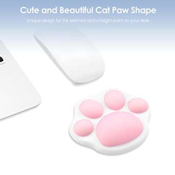 ProElife Cute Mouse Wrist Support Pad Cat Paw Pattern, Comfortable Soft Wrist Rest Hand Pillow Relief Hand’s Pain with Non-Slip Rubber Base 4.3'' x 3.7'' for Home, Office Computer Laptop (White)