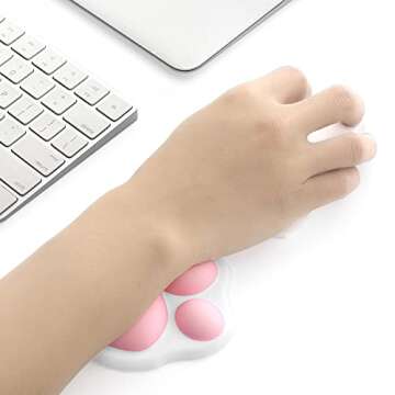 ProElife Cute Mouse Wrist Support Pad Cat Paw Pattern, Comfortable Soft Wrist Rest Hand Pillow Relief Hand’s Pain with Non-Slip Rubber Base 4.3'' x 3.7'' for Home, Office Computer Laptop (White)