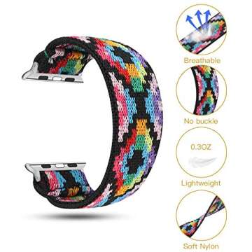 YOSWAN Stretchy Loop Strap Compatible for Apple Watch Band 41mm 40mm 38mm iWatch Series SE/7/6/5/4/3/2/1 Stretch Elastics Wristbelt Aztec Style Colorful (Multi-Colored, 38mm/40mm/41mm)