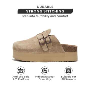 Project Cloud 100% Genuine Leather Clogs for Women - Wedge Womens Clogs Platform Slippers for Women - Memory Foam Womens Shoes - Mules for Women 2025 - Heeled Women's Mules & Clogs (Stephi, Nude, 9)