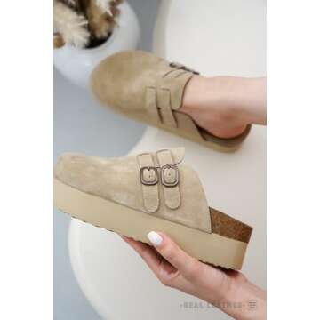 Project Cloud 100% Genuine Leather Clogs for Women - Wedge Womens Clogs Platform Slippers for Women - Memory Foam Womens Shoes - Mules for Women 2025 - Heeled Women's Mules & Clogs (Stephi, Nude, 9)