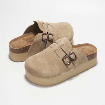 Project Cloud 100% Genuine Leather Clogs for Women - Wedge Womens Clogs Platform Slippers for Women - Memory Foam Womens Shoes - Mules for Women 2025 - Heeled Women's Mules & Clogs (Stephi, Nude, 9)