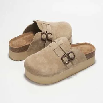 Project Cloud 100% Genuine Leather Clogs for Women - Wedge Womens Clogs Platform Slippers for Women - Memory Foam Womens Shoes - Mules for Women 2025 - Heeled Women's Mules & Clogs (Stephi, Nude, 9)